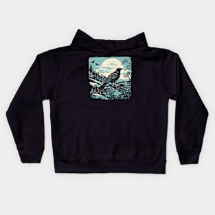 Lino Cut Bird Kids Hoodie